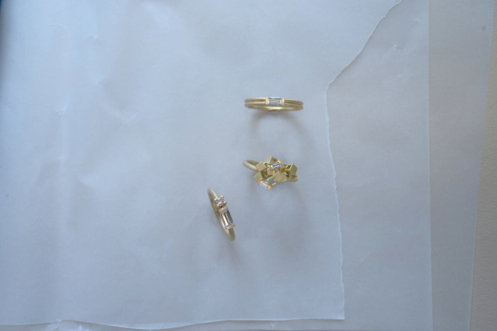 Baguette-cut Diamond Cluster Ring - 18ct gold and Diamond Ring
