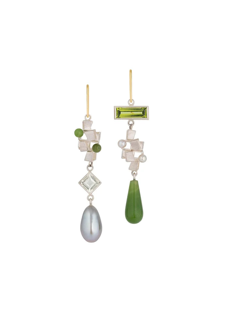 Aphrodite Earrings - Sterling silver, gold and green earrings