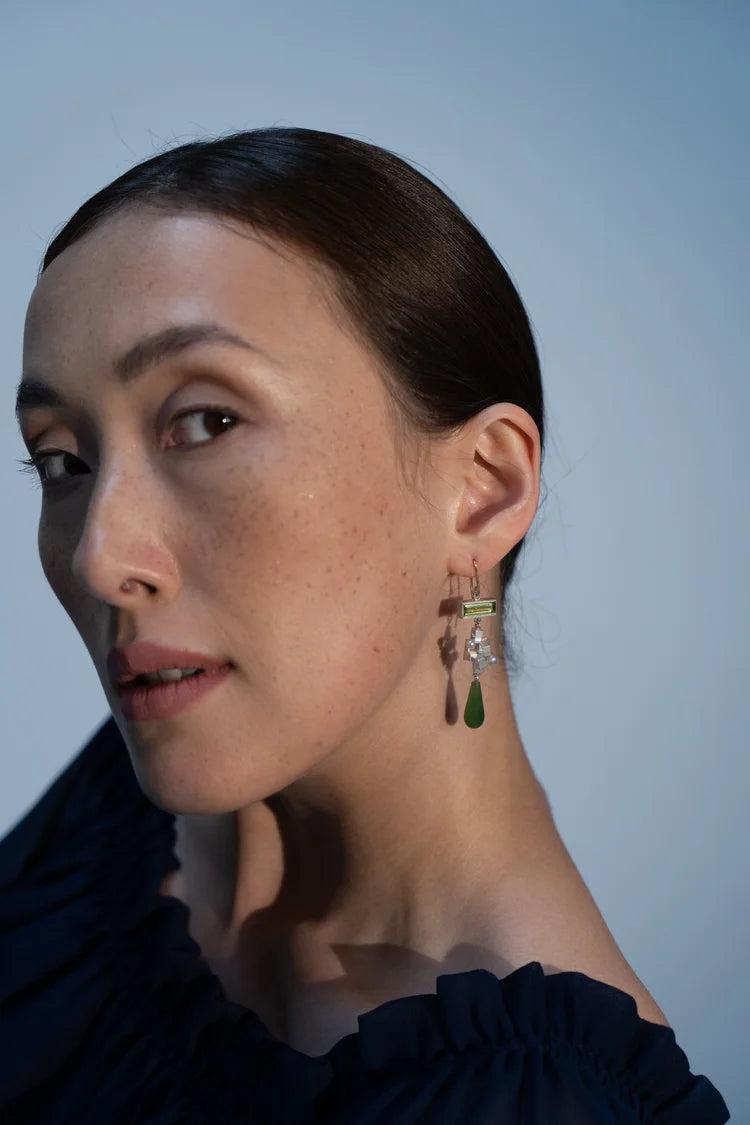 Aphrodite Earrings - Sterling silver, gold and green earrings