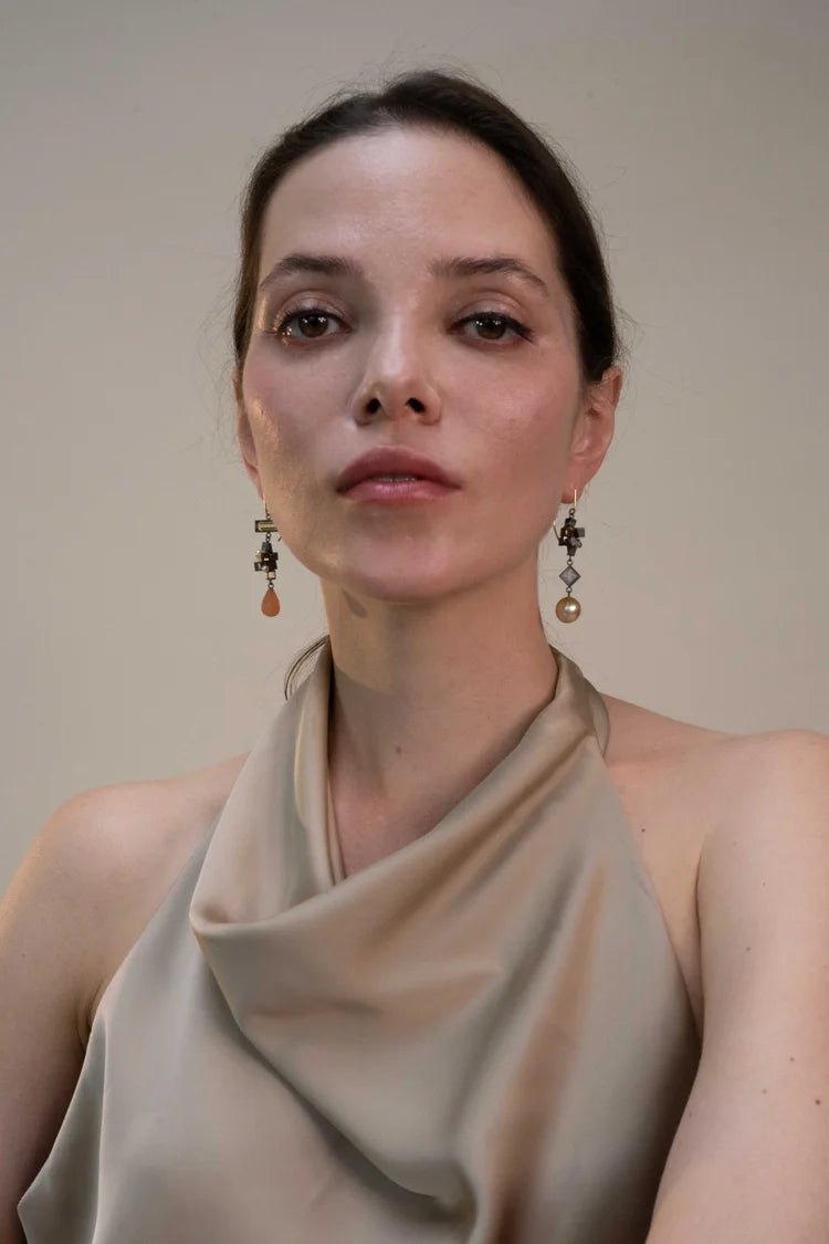 Baroque Earrings - Sterling silver, 18ct gold, pearl, moonstone and citrine earrings