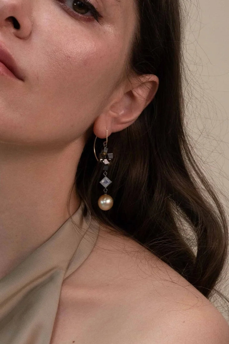 Baroque Earrings - Sterling silver, 18ct gold, pearl, moonstone and citrine earrings