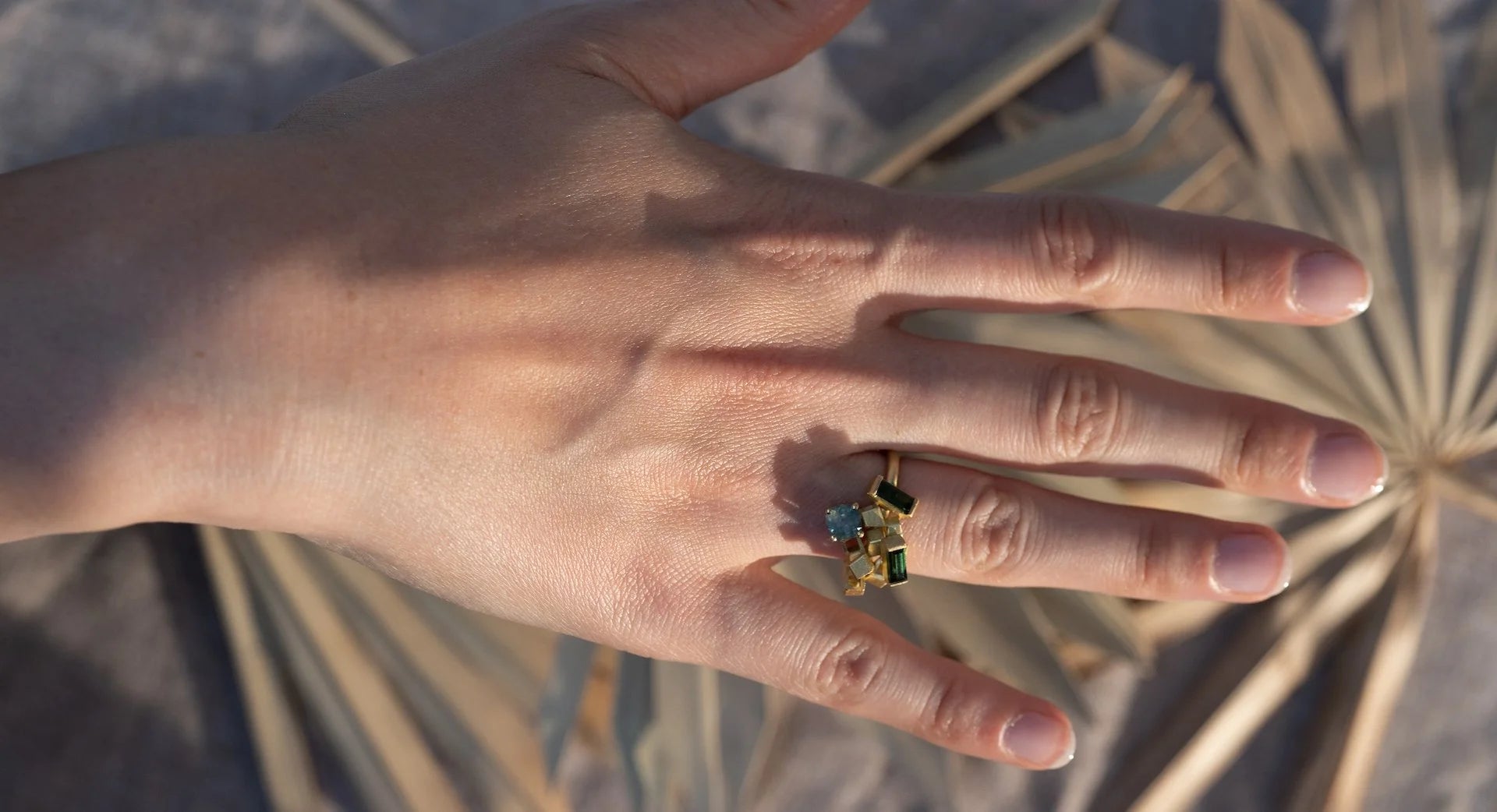 Montana Sage - 18ct gold Montana Sapphire and tourmaline cluster ring
