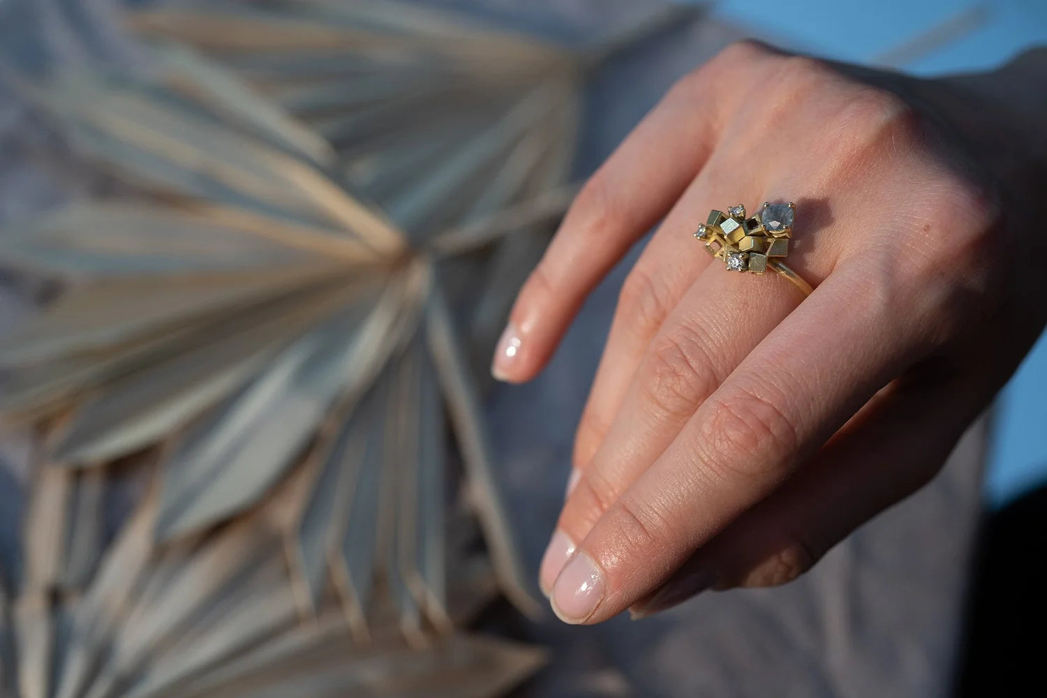 Rosalie Ring - 18ct gold Montana Sapphire and diamond cluster ring