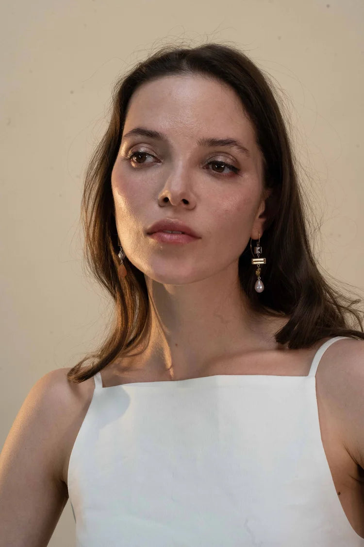 Dawn Earrings - Sterling silver, 18ct gold, moonstone, pearl, citrine earrings