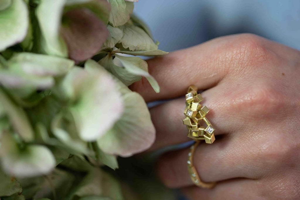 Diamond Cluster Ring - 18ct gold and Princess cut Diamond ring