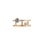 Double ring II - 18ct gold, rose cut grey and princess cut white diamond ring