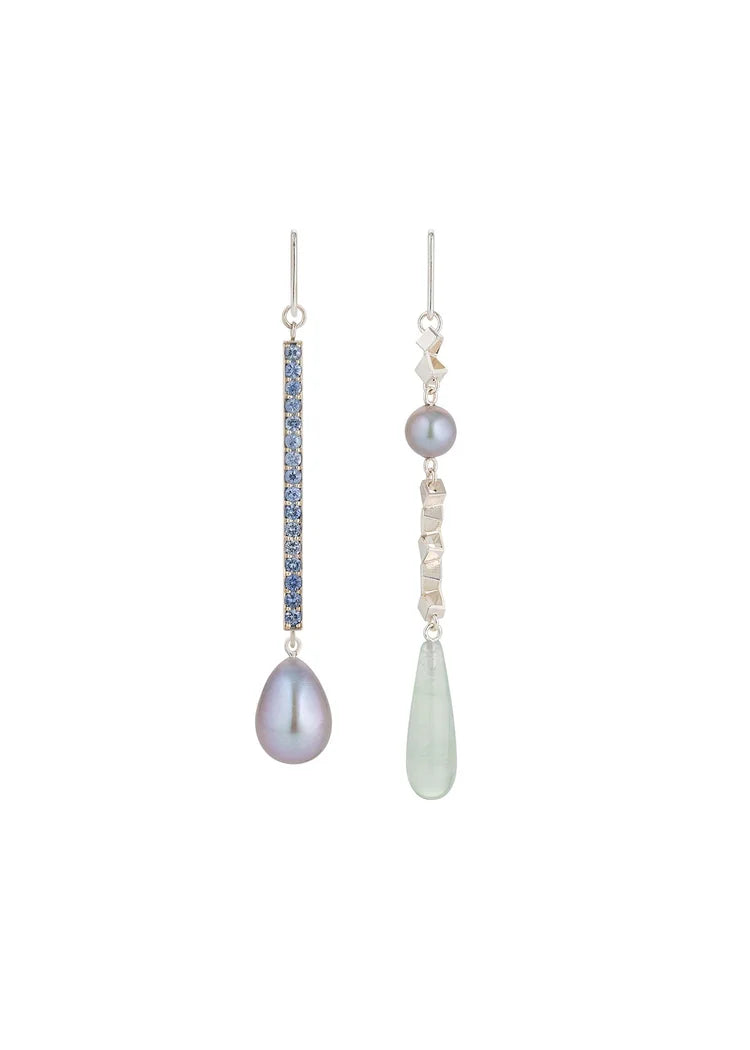 Grace Earrings - sterling silver Pearl & Sapphire Earrings