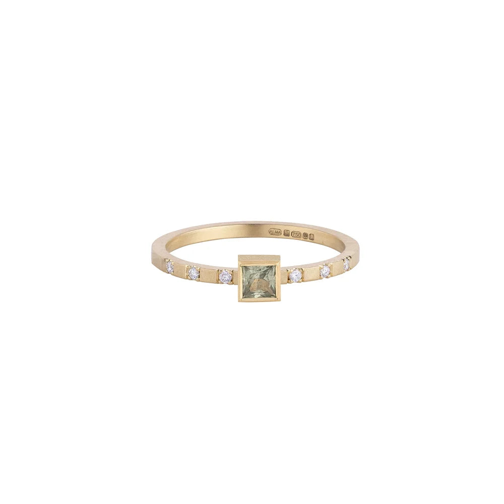 Classic Green Sapphire & Diamond solitaire engagement ring - 3,5mm