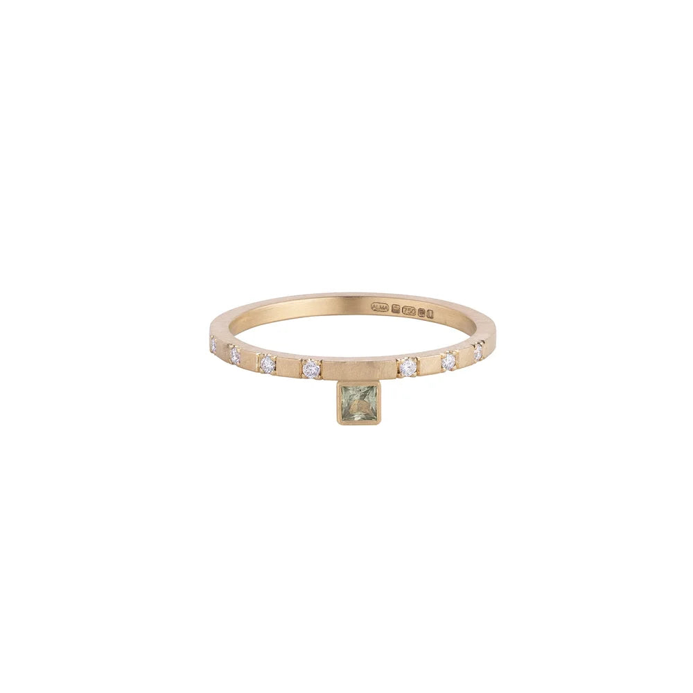 Green Sapphire solitaire engagement ring - 2,5mm