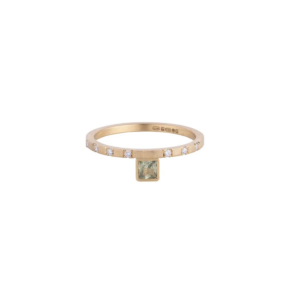 Asymmetric Solitaire Engagement Ring - 18ct gold and Green Sapphire solitaire ring