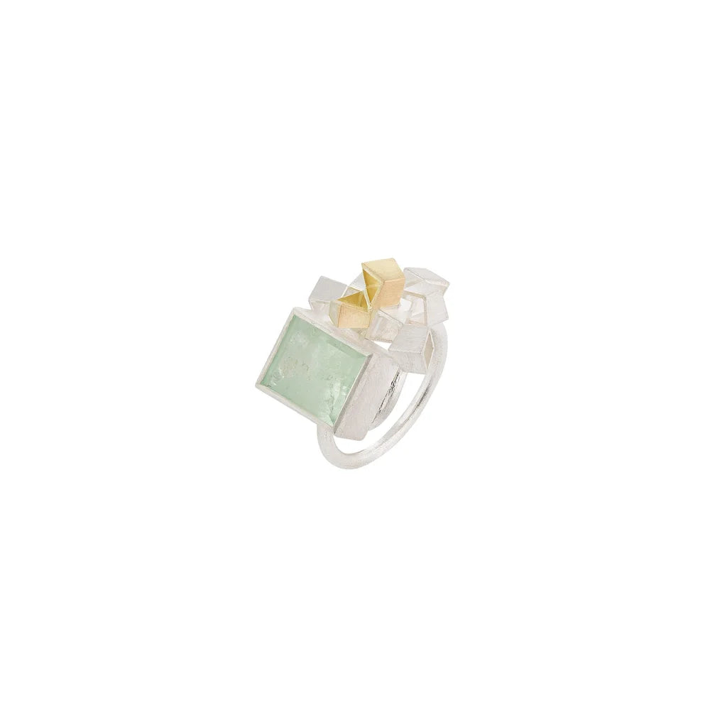 Beryl Cluster Ring - Sterling silver, 18ct gold and blue beryl ring