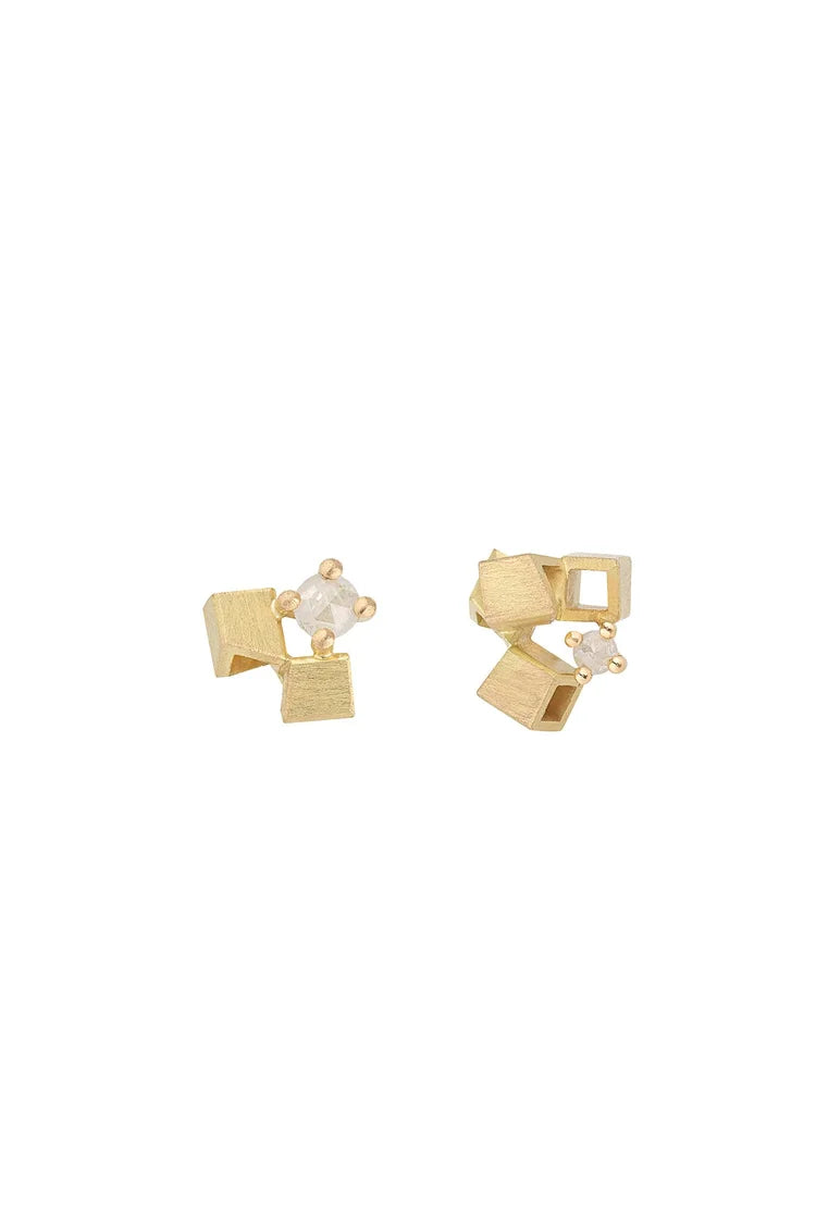 Icy studs - 18ct gold and rose-cut diamonds