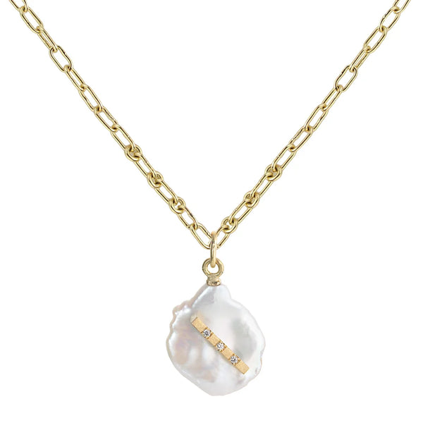 (Birth of) Venus Necklace - 18ct gold diamond and keshi pearl necklace