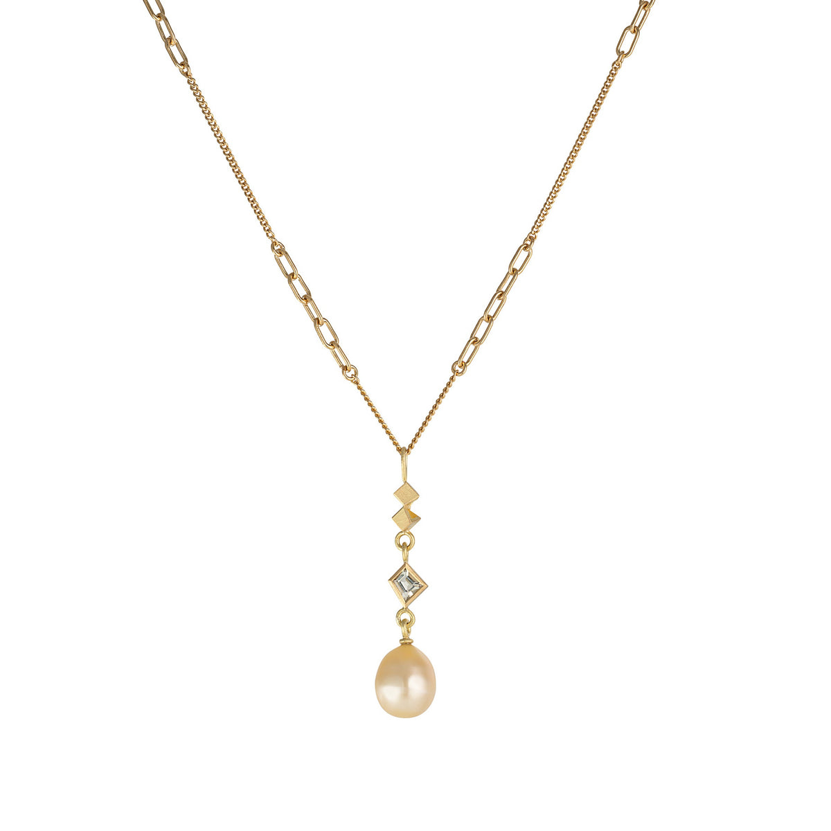 OOAK Malina Pendant - 18ct yellow gold with beryl and sea water pearl