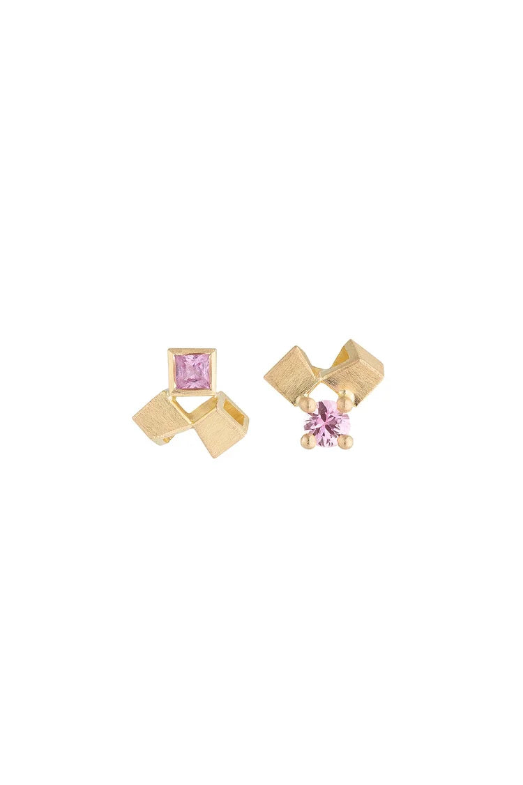 Mini gem studs - 18ct gold and pink sapphire