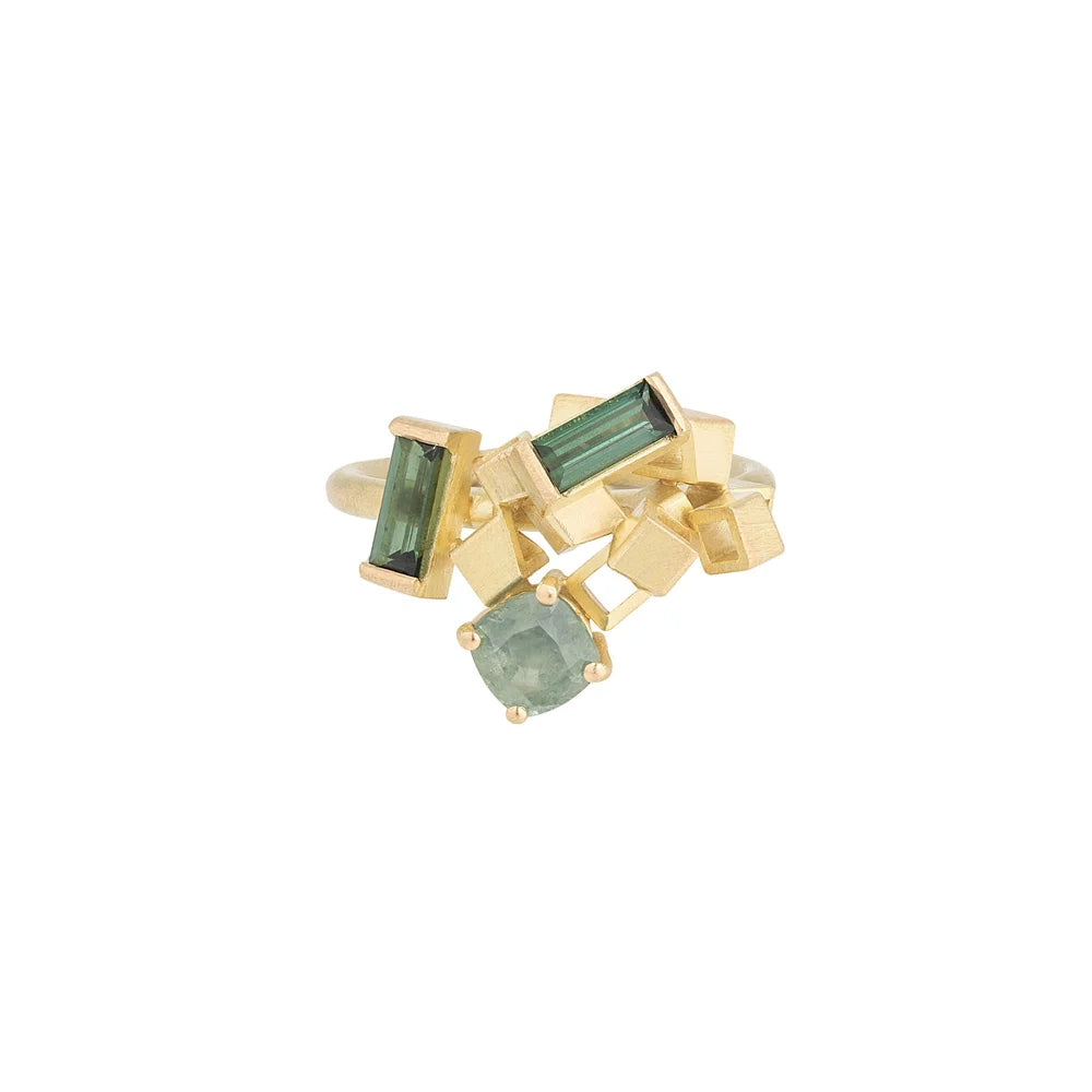 Montana Sage - 18ct gold Montana Sapphire and tourmaline cluster ring