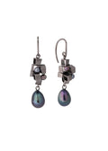 Pearl Cluster Drop Earrings - Black rhodium plated silver earrings