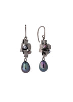 Pearl Cluster Drop Earrings - Black rhodium plated silver earrings