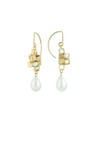 Pearl Cluster Drop Earrings - Yellow gold plated sterling silver and pearl earrings