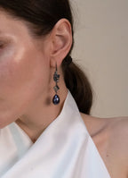 Rococo Earrings - Sterling silver, moonston, quartz, peacock pearl earrings