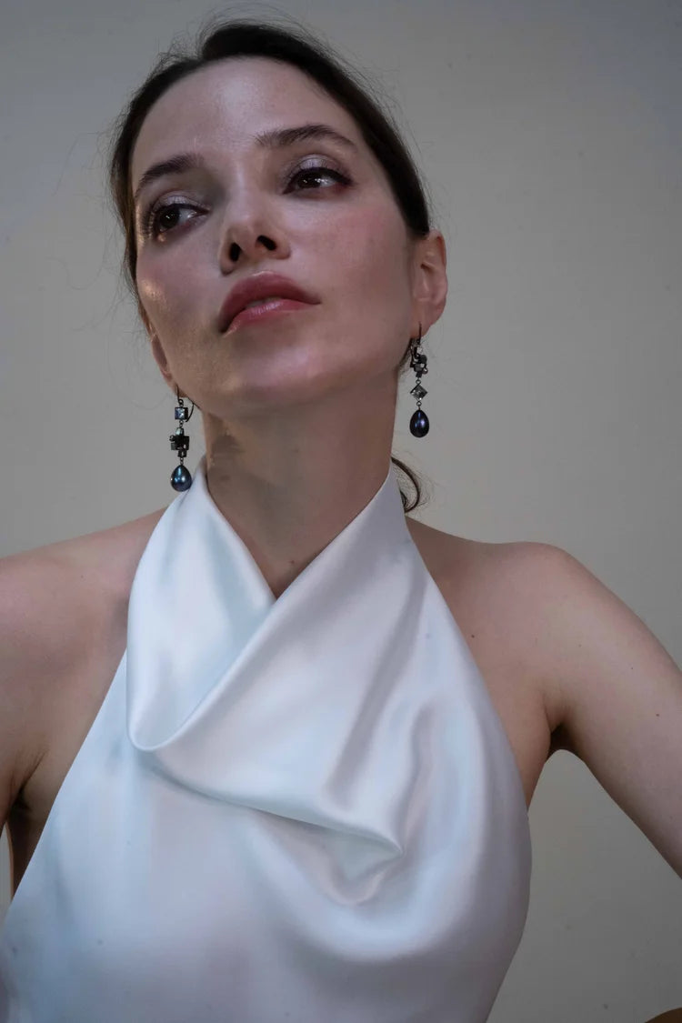 Rococo Earrings - Sterling silver, moonston, quartz, peacock pearl earrings