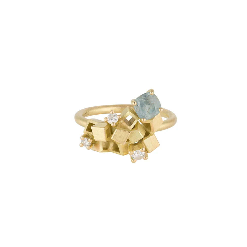 Rosalie Ring - 18ct gold Montana Sapphire and diamond cluster ring