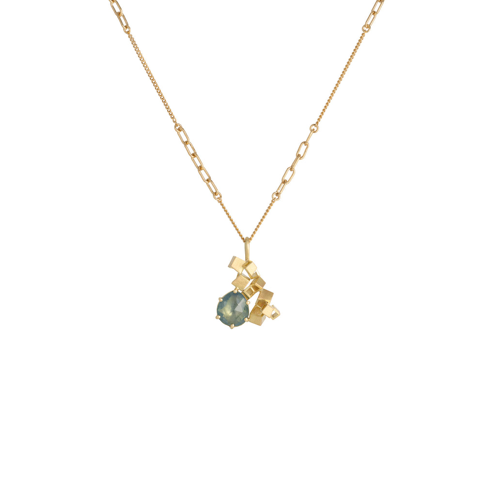 OOAK Sapphire Cluster Pendant - 18ct yellow gold with a one-of-a-kind sapphire
