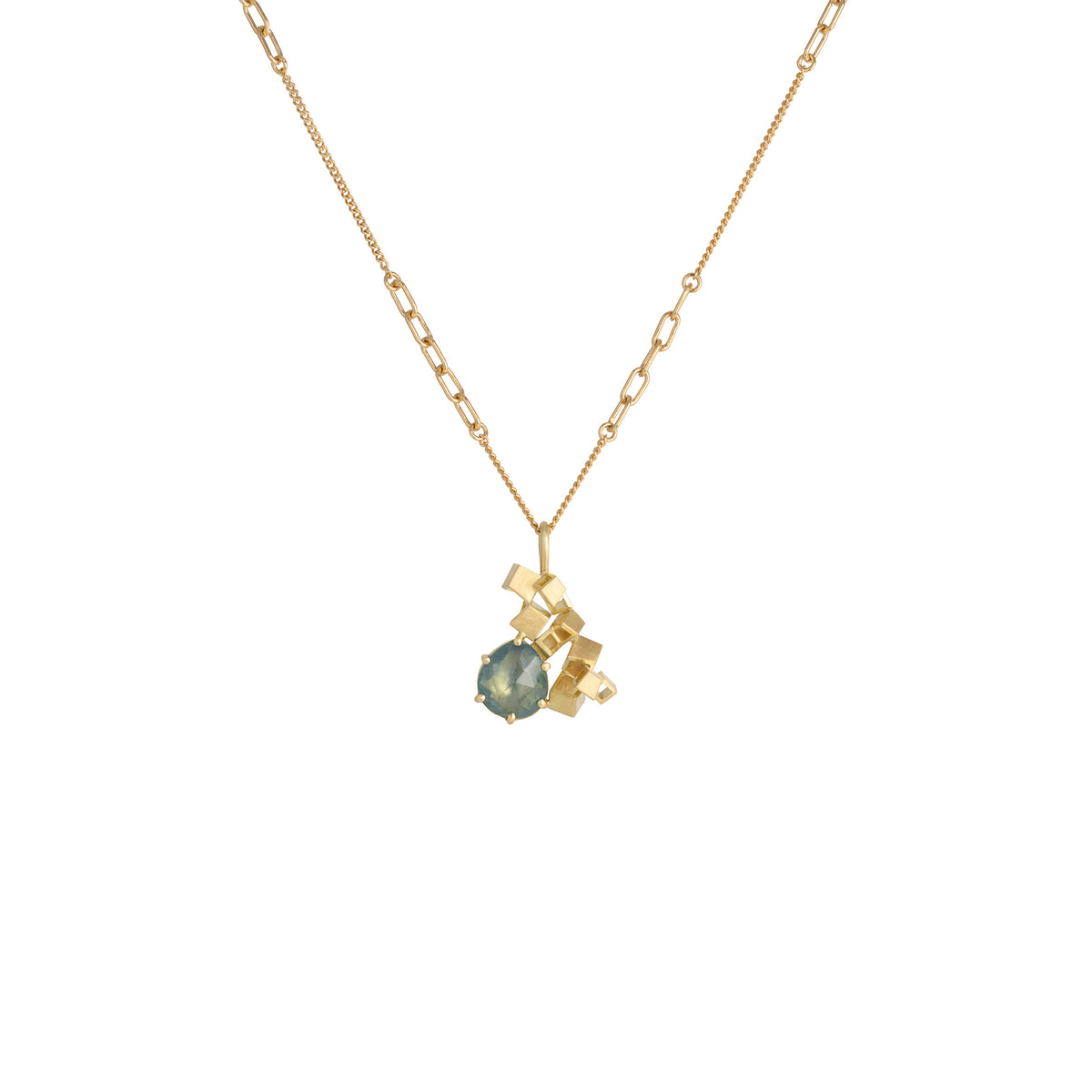 OOAK Sapphire Cluster Pendant - 18ct yellow gold with a one-of-a-kind sapphire