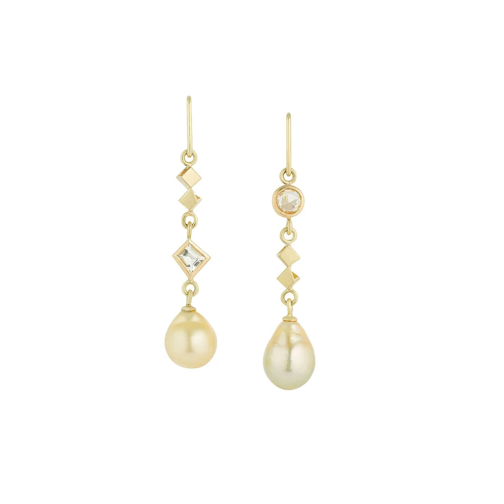 Melina Earrings - Yellow gold, sapphire, beryl & pearl earrings
